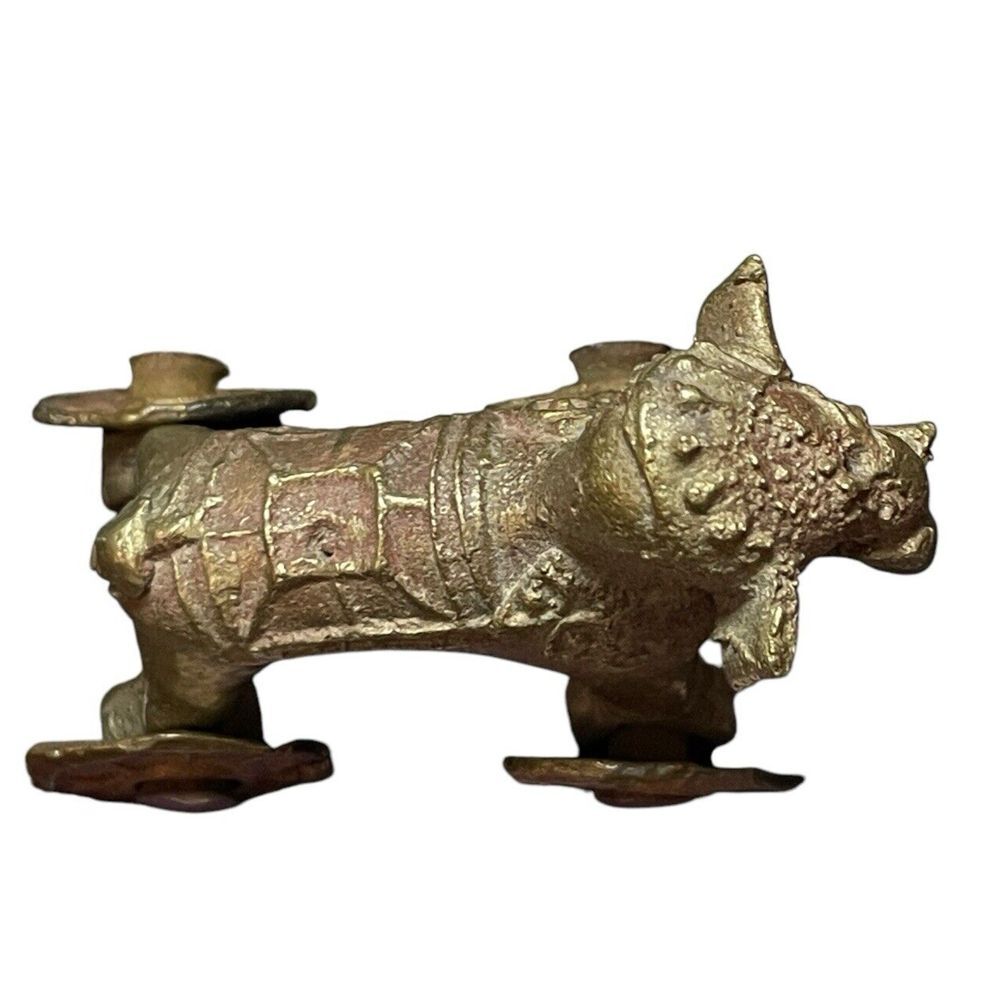 Antique Vintage India Shrine Temple Toy Brass Metal Elephant Rider Wheels Hindu - Picture 2 of 16